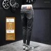 Мужские джинсы высококачественные светло-серого Slim Fit Skinny2024Spring Fashion Elastic Минималистские брюки, которые