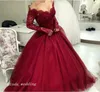 Robe de bal bordeaux 2019 Robe arabe rouge de l'épaule à manches longues en tulle habitant spéciale robe robe vestide vestidos de fiesta4319088