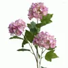 Dekorativa blommor 3 huvuden hortensia gren med gröna blad konstgjord siden för bröllop hem dekoration falsk blomma