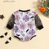 Rompers luisterwind Halloween babymeisjes herfst sweatshirts rompers pompoen bloem print contrast kleur gaas jumpsuits met lange mouwen l410