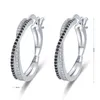 Hoop Earrings 2024 Classic Silver Color Round Black Trendy Spinel Engagement For Women Jewelry Bijoux I209