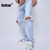 Jeans masculin Kakan Europe et étirement perforé de l'Amérique pour hommes classiques couleurs solides small slim pantalon mince k49-602