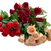 Kwiaty dekoracyjne jeden jedwabna grupa róży kwiat sztuczny 12 głów bukiet Rosa Fluer