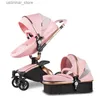 Wózki# Luksusowy wózek dziecięcy 3 w 1PU skórzany krajobraz powozowy Strolle Folding Strollesgshell Noworodki Pram Kinderwagen L416