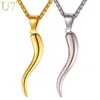 U7 Collier de corne italien Amulette Gold Color Pendants en acier inoxydable Chaîne pour hommes Femmes Gift Bijoux de mode P1029197Y
