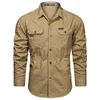 Camisas casuais masculinas de manga comprida algodão de algodão de alta qualidade Camisa Militar Overshirt Clothing Cargo Work 24416