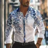 Casual shirts heren heren blad bloem print lange mouwen flip kraag button shirt street kleding plus size zomer nieuw 2024 240416