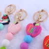 Cross border new silicone bead keyring jewelry creative DIY cartoon apple keychain bags hanging accessories wholesale