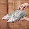 Casual Shoes Veowalk Comfortable Cotton Fabric Women Slip On Pointed Toe Flat Chinese Embroidered White Pink Green Ballerinas