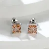 Stud Earrings Champagne Crystal Square Zircon Stone Small For Women Classic Silver Color Tiny Birthstone Jewelry Minimalist Gift