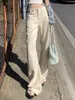 Kvinnors jeans vita breda ben rak kvinnor vintage gul hög midja full längd denim byxor streetwear våren 2024