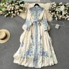 Abiti casual Fashion Bohemain Flower Maxi Dress Women's Stand Women's Long Lantern Sleeve Single Sfrigo Sfreto Floral Stampa al pizzo Sust Boho Robe