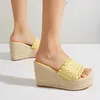 Sandals Green Womens Slippers Wedges Platform Black Heels Belt Woven Summer Ladies Shoes Yellow Beach 10cm