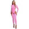 Women's Swimwear Womens Lingerie Cutout Open Crotch Bodysuit Wet Look Patent Leather Zipper Jumpsuit Long Sleeve Crotchless Catsuit Sexy