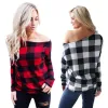 Vrouwen uit schoudergereide tops met lange mouw shirt casual blouse los t shirt rode buffel geblokte shirts l oa4146 zz