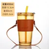 Wasserflaschen 450 ml tragbare Tasse mit Deckel und Stroh transparenter Tee -Saft -Glas Bier Milch Kaffeetasse Getränke für Home Office