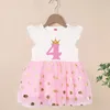 Happy Birthday Print Number 16th Girls Flying Sleeve Dresses Cute Kids Party for Princess Dress Tops Baby Clothing 240413