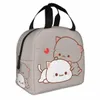 kawaii Peach And Goma Carto Insulated Lunch Bag Cooler Bag Meal Ctainer Mocha Mochi Peach Cat Portable Tote Lunch Box u49i#