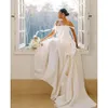 Pleats Square Off Shoulder Neck Crepe A Line Wedding Dress For Women Zipper Back Floor Length Stain Bridal Gown Custom Made