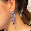 Canno vintage Long Designer Purple Earrings for Woman Party AAA Zirconia cubica Diamond Diamond Silver Luxuria Everogeni da sposa Orecchini da sposa Gioielli Regalo San Valentino