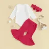 Kledingsets Baby Girl Valentine S Day Outfit Letter Print Lange Mouw Romper Bell Bottom Pants With Handband 3pcs Set