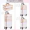 Rolling Makeup Train Case Large Capacity Cosmetic Trolley Travel with Key 4 in 1 240416