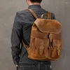 Backpack Top Grein Gross Gross Genuine Leather 14 '' Laptop Homens Bag de Travel