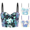 Bühne Wear Womens Farkly Pailletten Bustier Bra Top Unterdraht Bauch Tanzkleidung Verstellbare Gurte Push Up Korsetternte für Party -Nachtclub