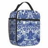 porcelain Blue Oriental Bird Pattern Insulated Lunch Tote Bag For Women Chinoiserie Thermal Cooler Food Lunch Box Outdoor Travel H9XK#