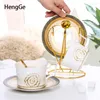 Tasses européennes Bone China Coffee tasse ensemble Golden Relief Rose Decoration Simplicity Office Cups Light Luxury Home Drinkware