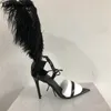 Dress Shoes Ostrich Feather Straps High-Heeled Sandals European And American Large Size 34-46 Ladies Sexy Catwalk Women's