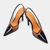 Сандалии 2024 Сексуальные женские высокие каблуки мода ПВХ прозрачные свадебные туфли женская тонкая высокая каблука летние точечные насосы женские сандалии J240416