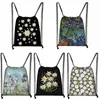 Iris / Edelweiss FR Printing DrawString Bag Women Kawaii Butterfly Ryggsäckar Casual Storage for Travel Girls Bookbag Gift Y77k#