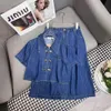 Kvinnors kostymer Blazers MM24 Summer Fashion Metal Twist Button Decoration Denim Top+Half kjol Set