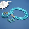 Bijoux GG 3 brins Angle de coupe bleu Angle rond Fasé à facettes Turquoises Gemmes Stone Cz Cold Collier Boucles d'oreilles Bracelet pour femmes 240401