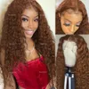 Kinky Curly 360 koronkowe frontalne brazylijskie peruki dla czarnych kobiet Brown Deep Wave Syntetyczna peruka z dziecięcymi włosami