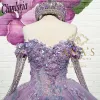 Luxury lilas quinceanera robes en dentelle Bouche de bal robe princesse douce 16 ans pour 15 ans vestidos de anos