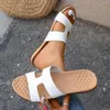 Slippers White feminino redondo dedo dedo macio massagem plana sandálias de lâmina de praia Sapatos casuais Luxo