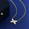 Pendant Necklaces Classic X-shaped Cross Imitation White Shell Gold Women's Necklace Brass Gold-plated Jewelry Travel Leisure Holiday