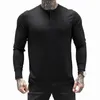 Man Fashion T Shirt عرض أزياء عادية اللون طويل الأكمام عالي الجودة قميص بولو قميص رديء للياقة البدنية تي شيرت 240408