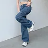 Jeans pour femmes streetwear femme haute taille jambe baggy grande poche épissage pantalon denim femme large globalement