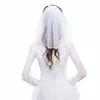 T84B Tulle Wedding Dr Veils White Ribbre Bordo Rhinestes Fine Pearle Short Hair Bridal Veil Combina Bride Fairy Marriage V3SS#