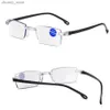 Óculos de sol 2pcs sem aro Bifocal Progressive Reading Glasses Homens Mulheres perto e Far Anti-Blue Light Eyes Glasses Vintage Prescription Eyewear Y240416