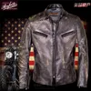 Mens Jackets Amerikaans Schott Bronze Black Leather Cowhide Stand-Up Motorcycle Jackets