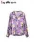 Women's Blouses SuyaDream Woman Floral Shirts Real Silk Long Sleeved Printed Purple 2024 Spring Summer Office Lady Top