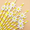 Daisy Paper Straws Party Decorations Disposable Two Groovy Flower Floral Pink For Kids Girls Birthday Supplies Little Cutie Bridal Shower Wedding Decor