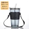 Wasserflaschen 450 ml tragbare Tasse mit Deckel und Stroh transparenter Tee -Saft -Glas Bier Milch Kaffeetasse Getränke für Home Office