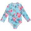 Girls pour enfants Swimsuit Sweet Long Manchet Front Zipper Imprimé maillot de bain Swimming Bathing BodySuit Bodyswear Clets 240416