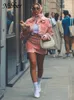 Nibber Pink Patchwork Denim Zwei -Stück -Set Frauen Autumn Y2K -Lappeljacken Rohkante Minirock Frauen Streetwear Daily Kleidung Anzug 240411