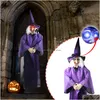 Mascheri per feste decorazioni di Halloween Animate Purple Witch Hanging House Decorations LED Eyes 230802 Dropse Deliping Home Garden Festive Su Dhjry